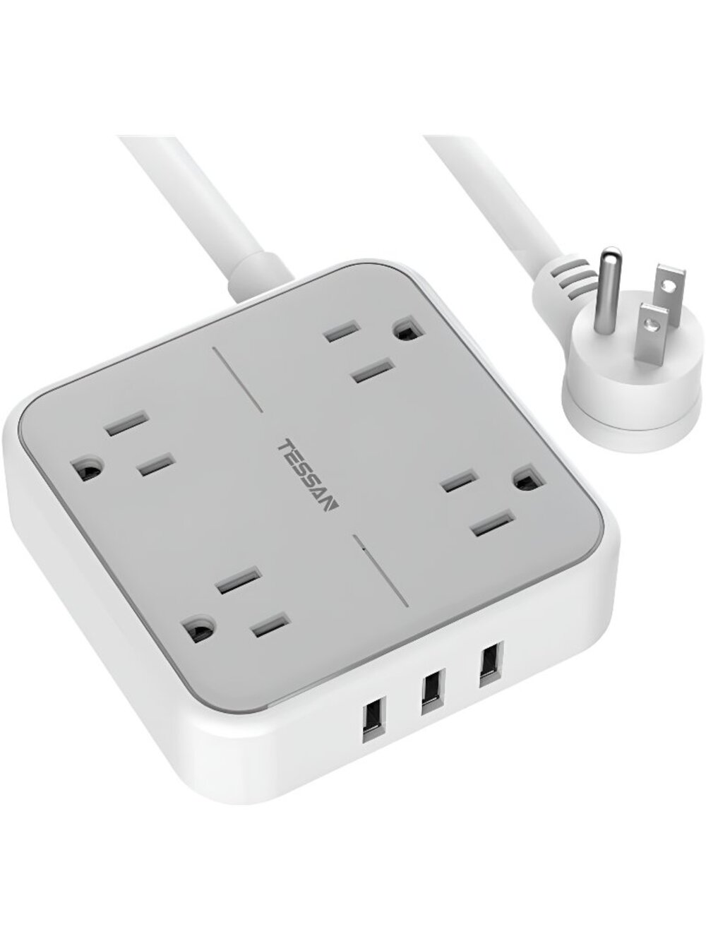Power Strip with 3 USB Ports, 5 ft Extension Cord Flat Plug with 4 Outlets